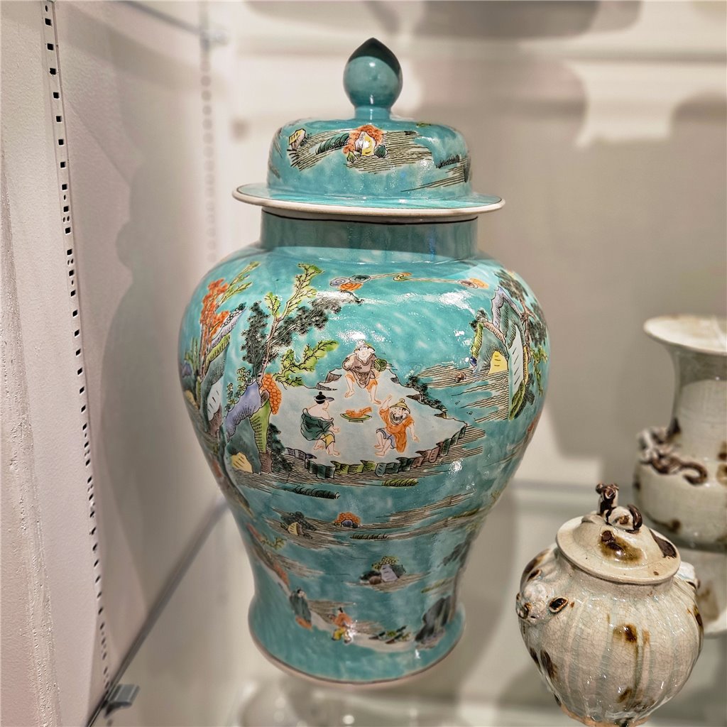 Danny's Fine Porcelain Home Decor Danny's Fine Porcelain Temple Jar Teal Green Scenery