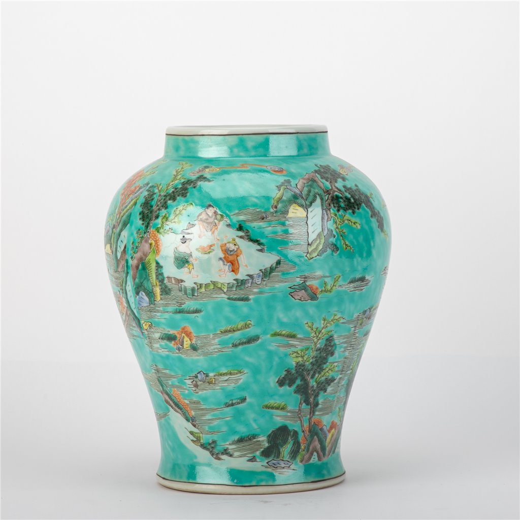 Danny's Fine Porcelain Home Decor Danny's Fine Porcelain Temple Jar Teal Green Scenery