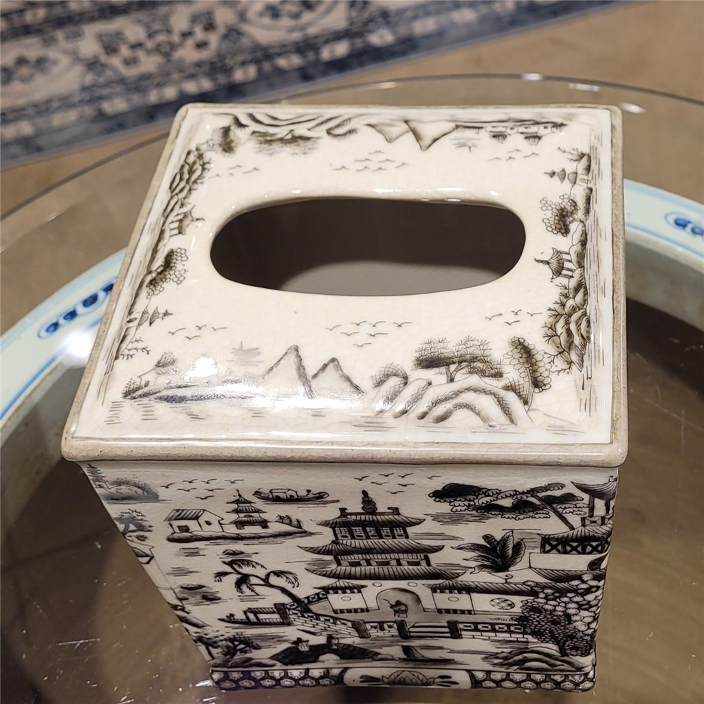 Danny's Fine Porcelain Home Decor Danny's Fine Porcelain Tissue Box - Black and White Willow