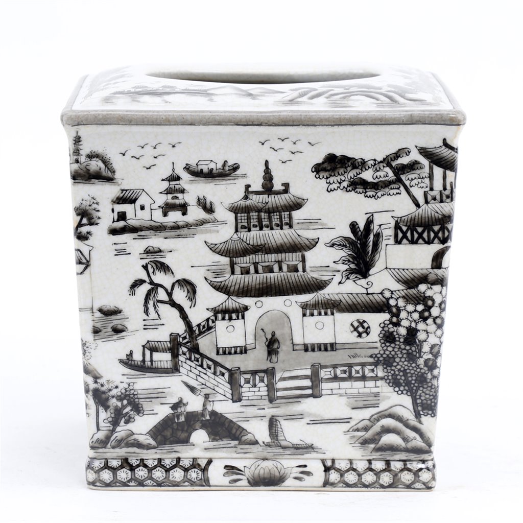 Danny's Fine Porcelain Home Decor Danny's Fine Porcelain Tissue Box - Black and White Willow
