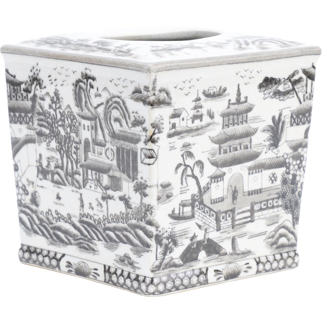 Danny's Fine Porcelain Home Decor Danny's Fine Porcelain Tissue Box - Black and White Willow