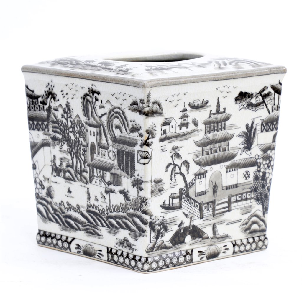 Danny's Fine Porcelain Home Decor Danny's Fine Porcelain Tissue Box - Black and White Willow