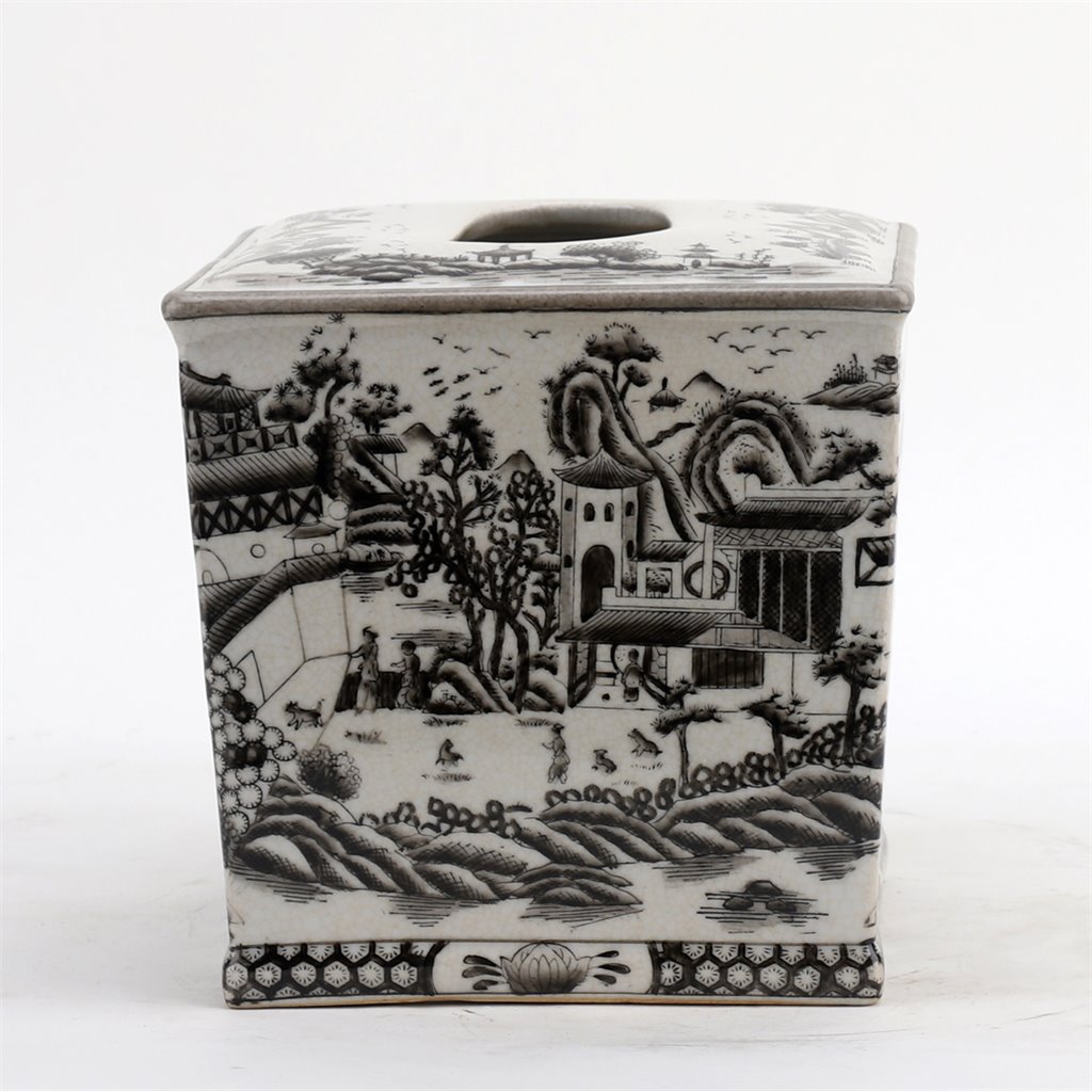 Danny's Fine Porcelain Home Decor Danny's Fine Porcelain Tissue Box - Black and White Willow
