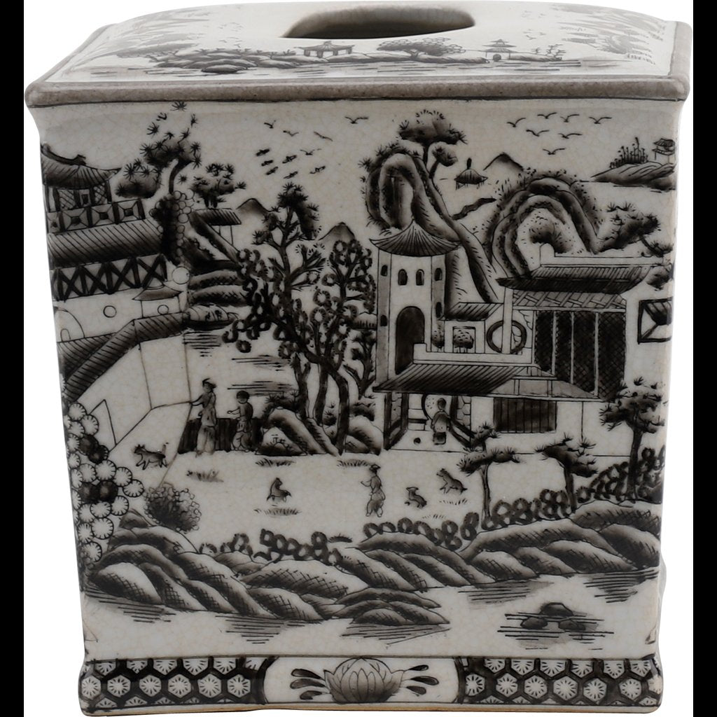 Danny's Fine Porcelain Home Decor Danny's Fine Porcelain Tissue Box - Black and White Willow