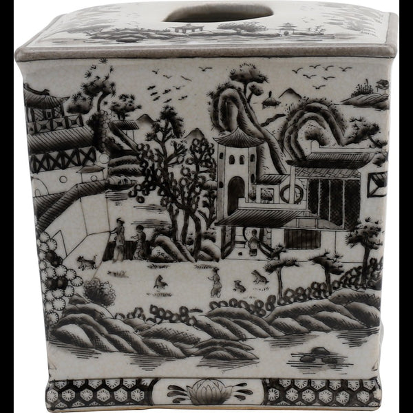 Danny's Fine Porcelain Home Decor Danny's Fine Porcelain Tissue Box - Black and White Willow