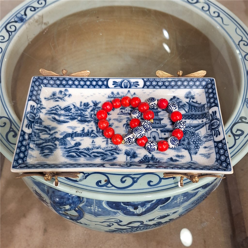 Danny's Fine Porcelain Home Decor Danny's Fine Porcelain Tray with Bronze Dragonfly-Blue Willow
