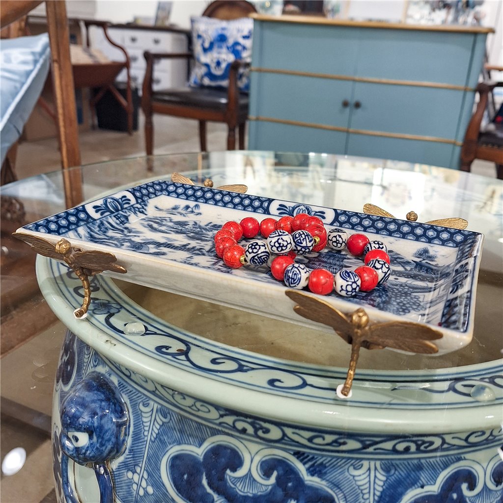 Danny's Fine Porcelain Home Decor Danny's Fine Porcelain Tray with Bronze Dragonfly-Blue Willow