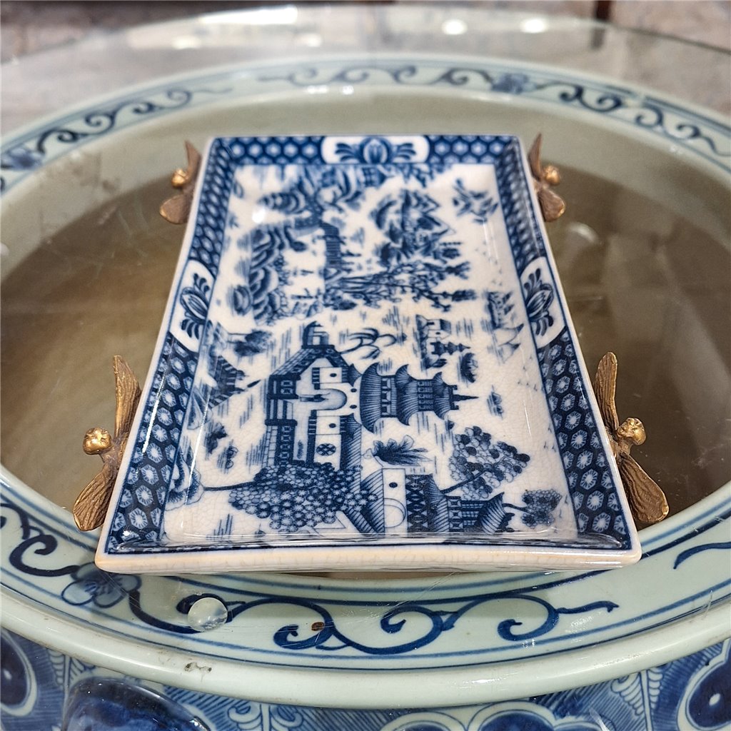 Danny's Fine Porcelain Home Decor Danny's Fine Porcelain Tray with Bronze Dragonfly-Blue Willow