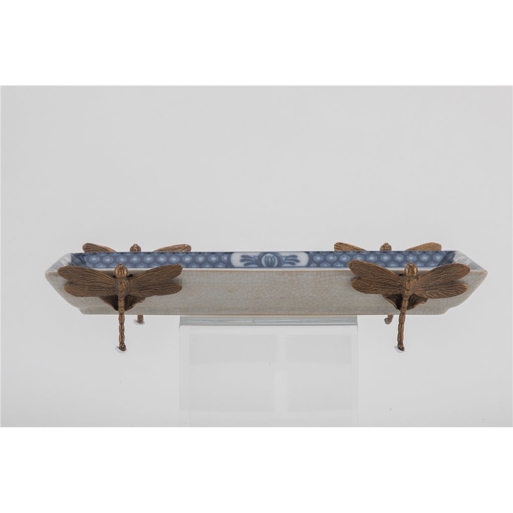 Danny's Fine Porcelain Home Decor Danny's Fine Porcelain Tray with Bronze Dragonfly-Blue Willow
