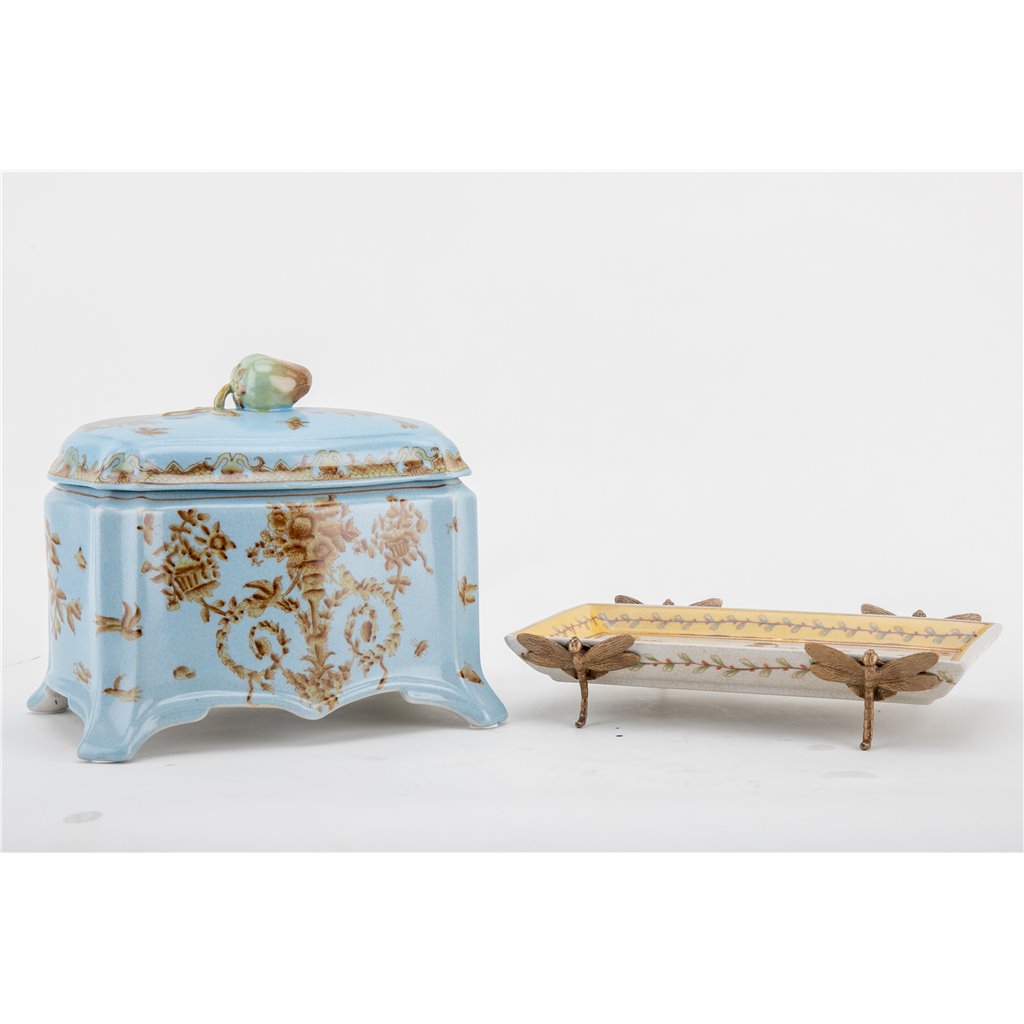Danny's Fine Porcelain Home Decor Danny's Fine Porcelain Tray with Bronze Dragonfly-Wild Breeze