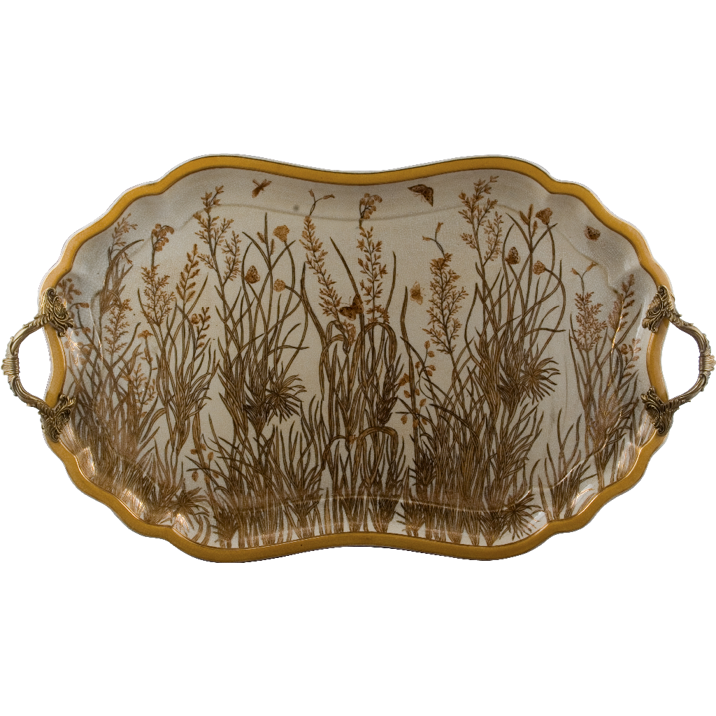 Danny's Fine Porcelain Home Decor Danny's Fine Porcelain Tray With Bronze Handle- Gold Dusk 60219