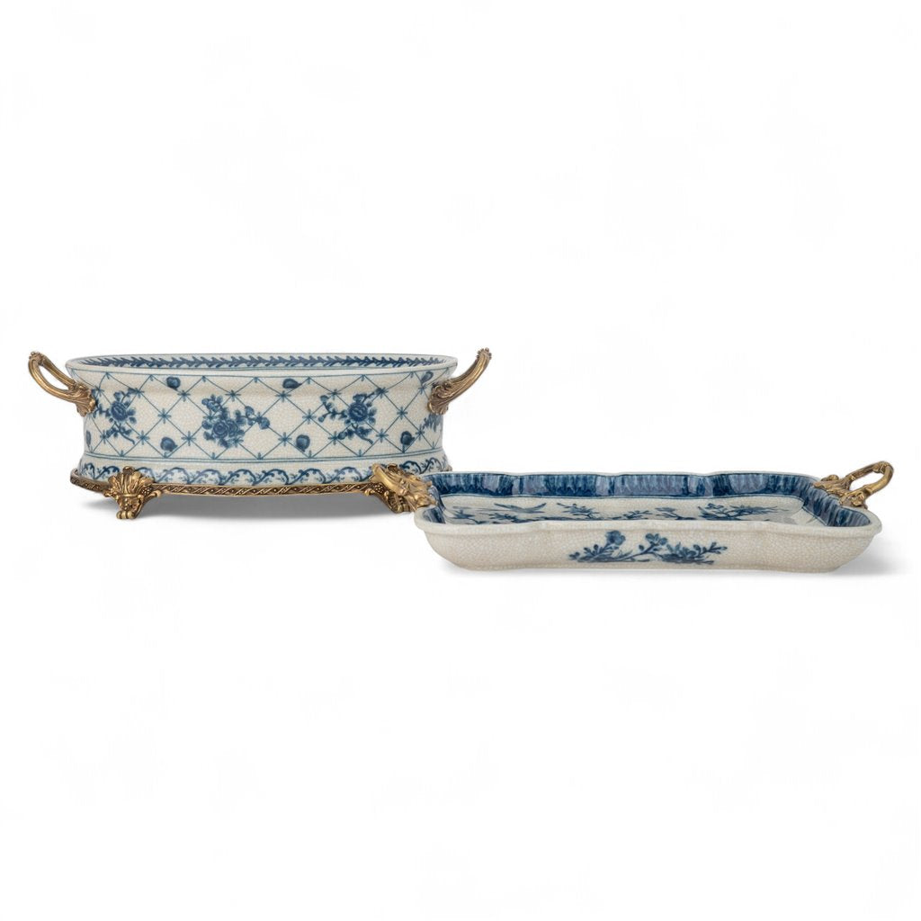 Danny's Fine Porcelain Home Decor Danny's Fine Porcelain Tray with Bronze Handle - Songbird Garden