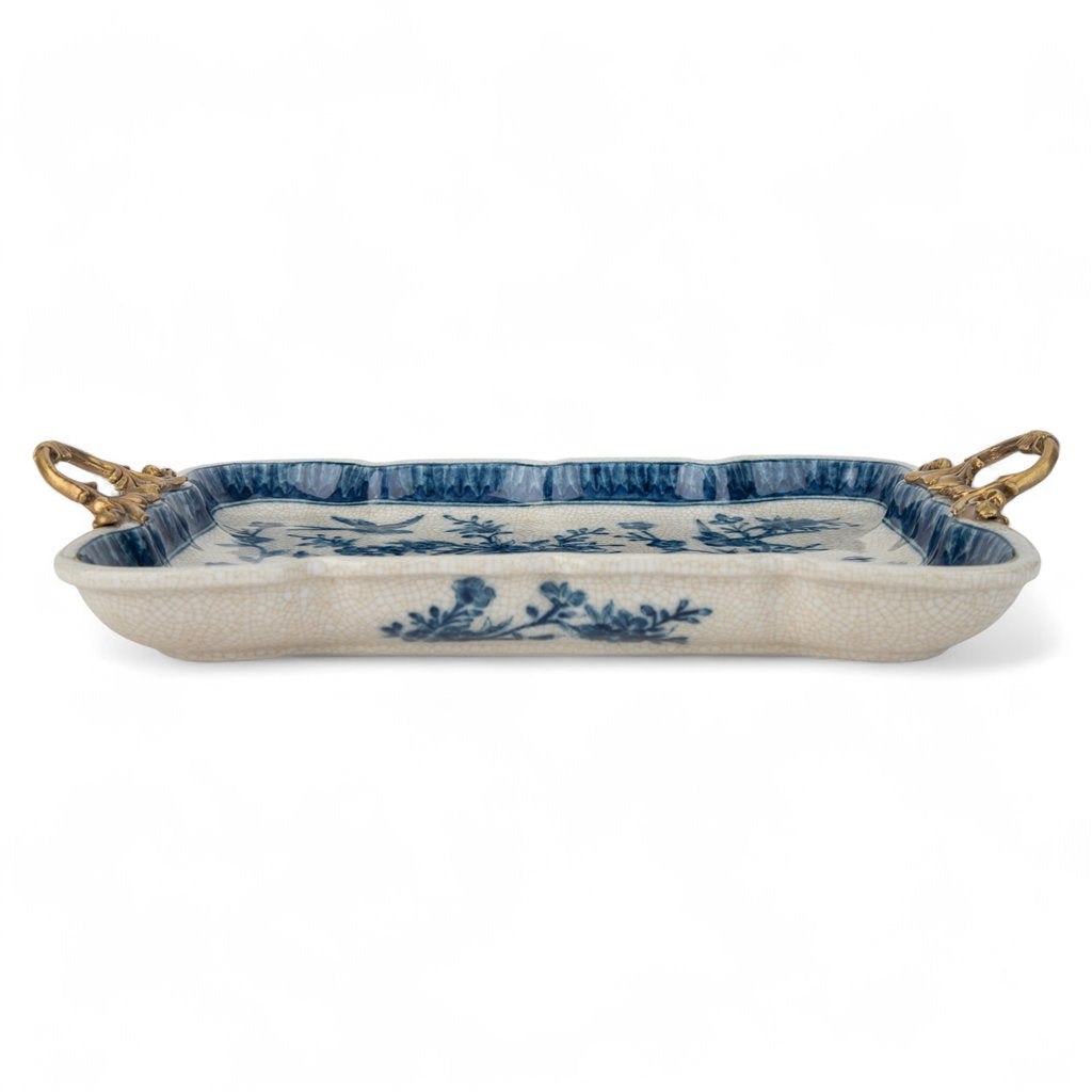 Danny's Fine Porcelain Home Decor Danny's Fine Porcelain Tray with Bronze Handle - Songbird Garden