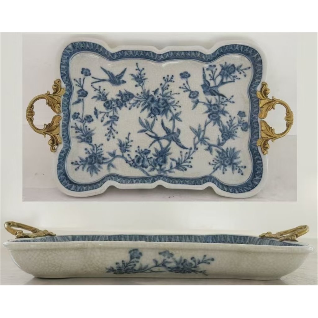 Danny's Fine Porcelain Home Decor Danny's Fine Porcelain Tray with Bronze Handle - Songbird Garden