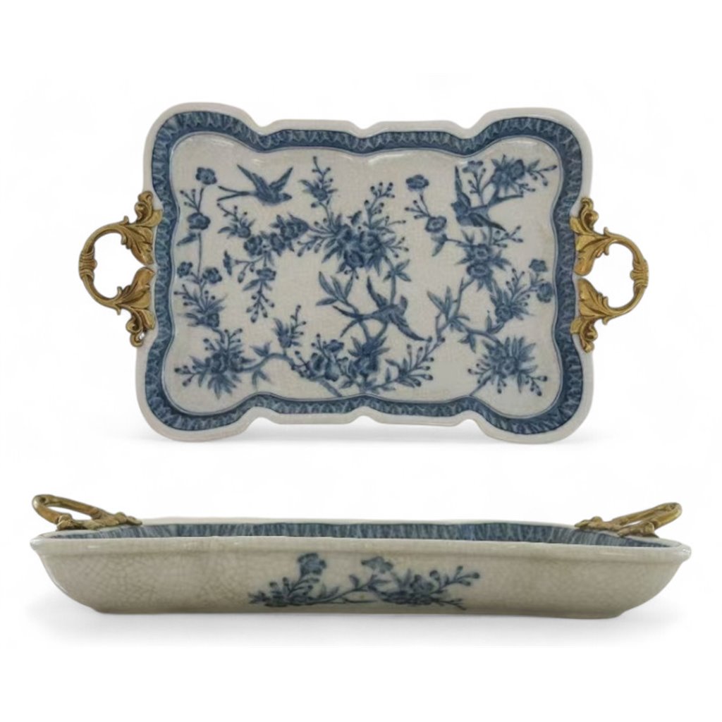 Danny's Fine Porcelain Home Decor Danny's Fine Porcelain Tray with Bronze Handle - Songbird Garden