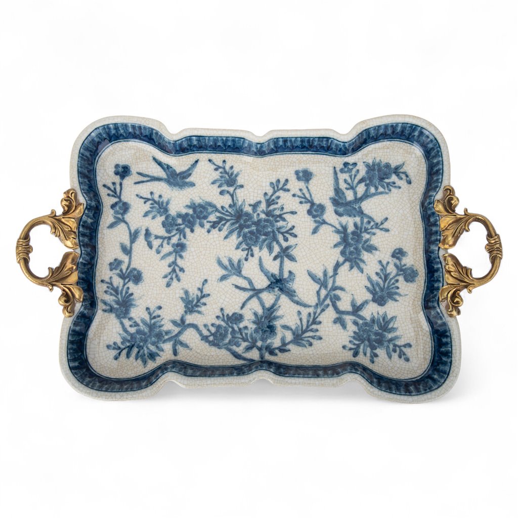 Danny's Fine Porcelain Home Decor Danny's Fine Porcelain Tray with Bronze Handle - Songbird Garden
