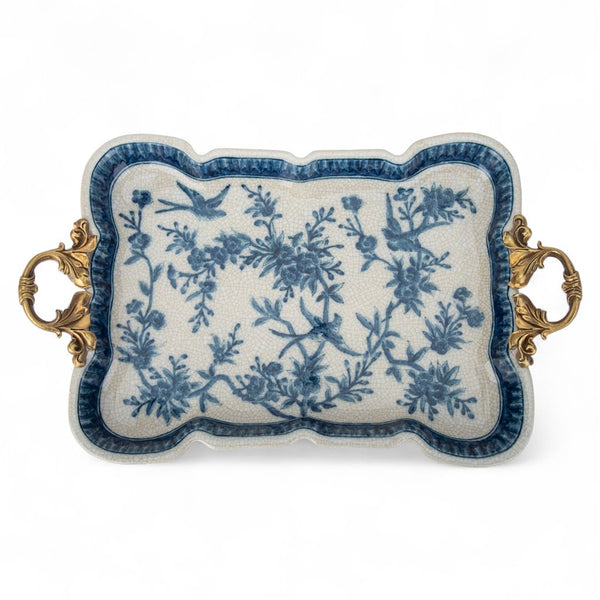Danny's Fine Porcelain Home Decor Danny's Fine Porcelain Tray with Bronze Handle - Songbird Garden