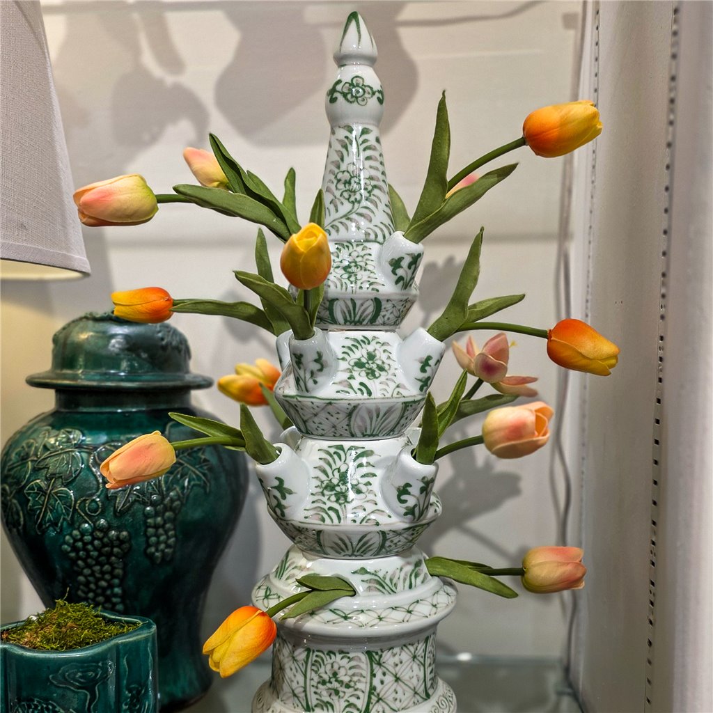 Danny's Fine Porcelain Home Decor Danny's Fine Porcelain Tulipere Vase-4 Tier-Green Flower