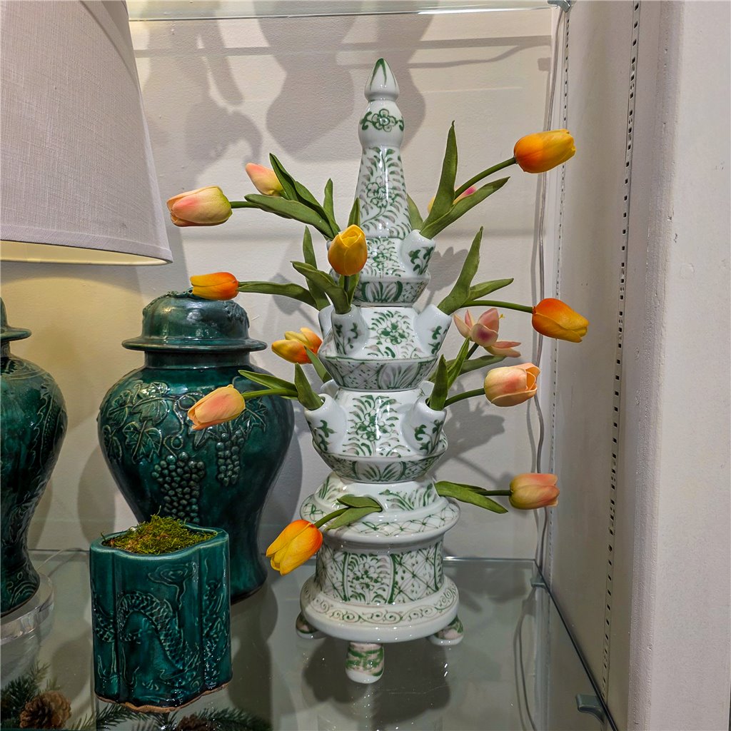 Danny's Fine Porcelain Home Decor Danny's Fine Porcelain Tulipere Vase-4 Tier-Green Flower