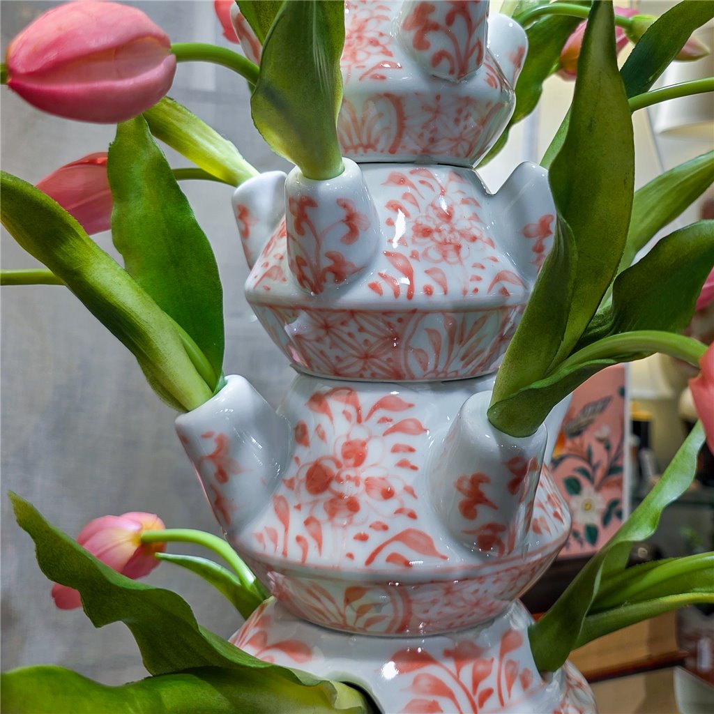 Danny's Fine Porcelain Home Decor Danny's Fine Porcelain Tulipere Vase-4 Tier-Pink Flower