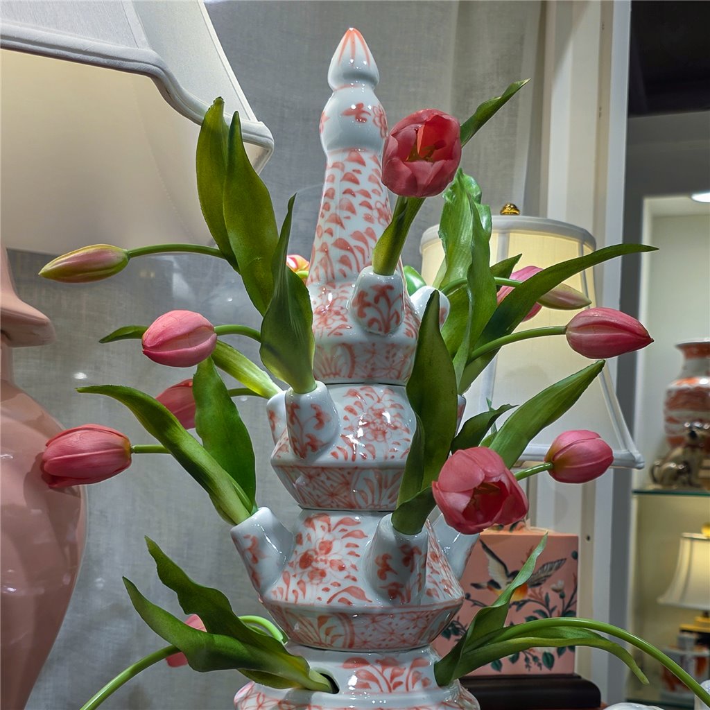 Danny's Fine Porcelain Home Decor Danny's Fine Porcelain Tulipere Vase-4 Tier-Pink Flower