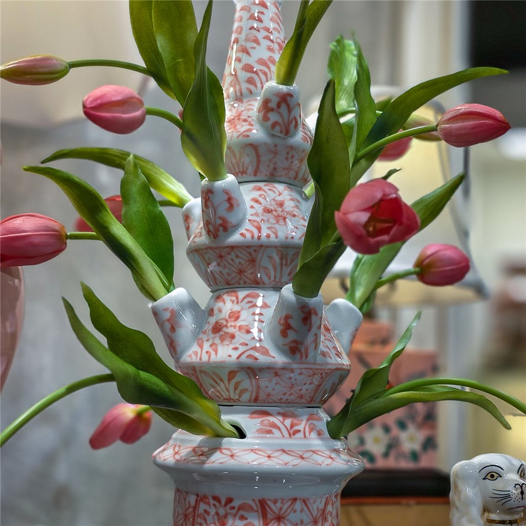 Danny's Fine Porcelain Home Decor Danny's Fine Porcelain Tulipere Vase-4 Tier-Pink Flower