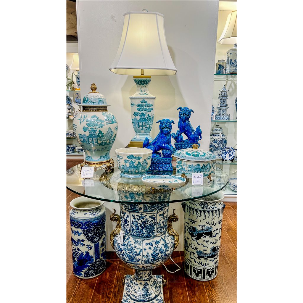 Danny's Fine Porcelain Home Decor Danny's Fine Porcelain Turquoise and White Willow Pattern Oval Shape Lidded Box