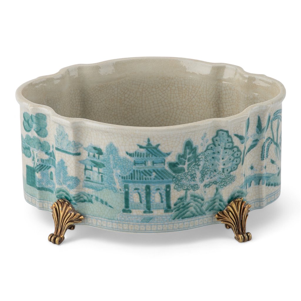 Danny's Fine Porcelain Home Decor Danny's Fine Porcelain Turquoise and White Willow Pattern Oval Shape Lidded Box