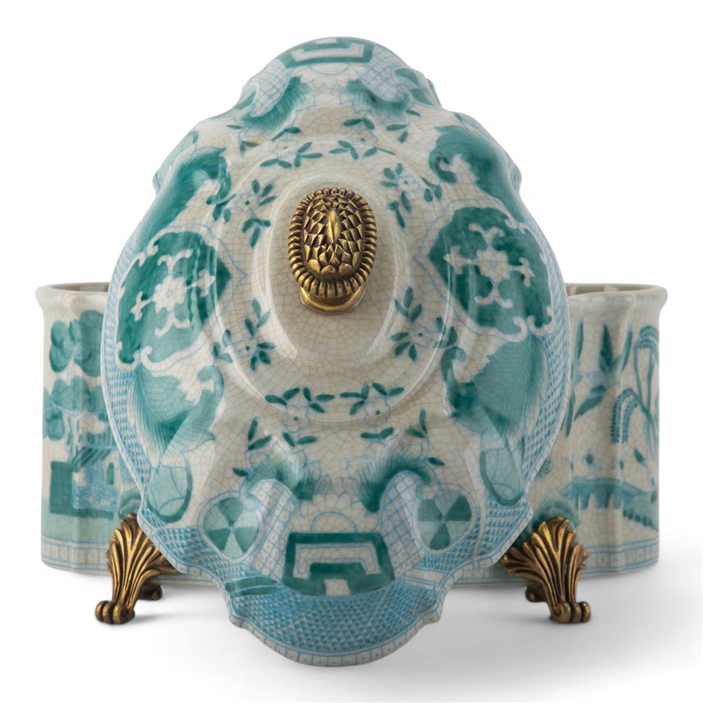 Danny's Fine Porcelain Home Decor Danny's Fine Porcelain Turquoise and White Willow Pattern Oval Shape Lidded Box
