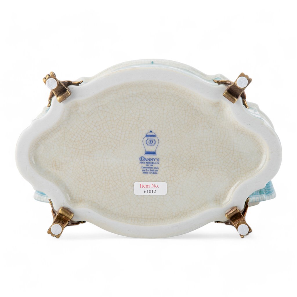 Danny's Fine Porcelain Home Decor Danny's Fine Porcelain Turquoise and White Willow Pattern Oval Shape Lidded Box