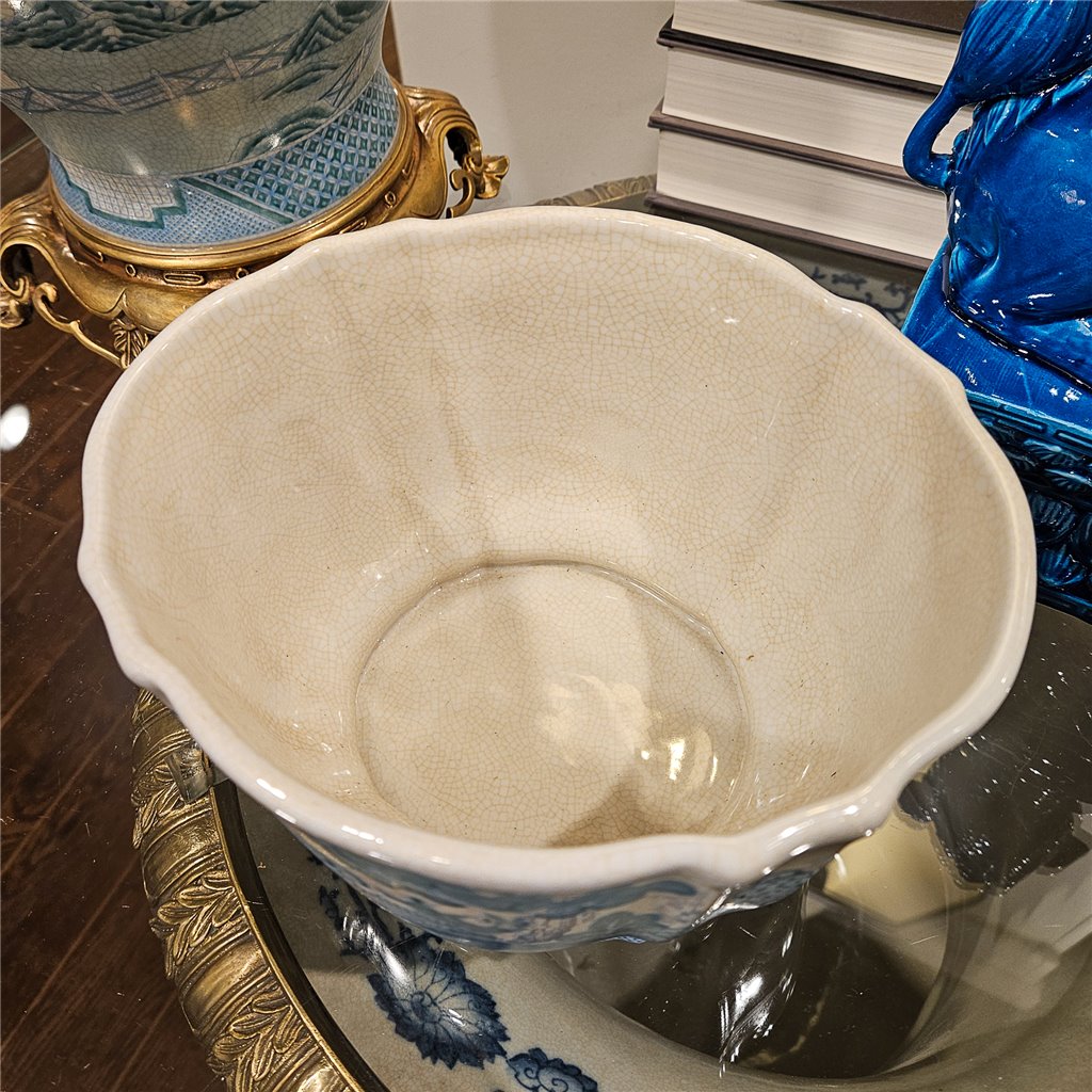 Danny's Fine Porcelain Home Decor Danny's Fine Porcelain Turquoise and White Willow Pattern Round Scallop Planter