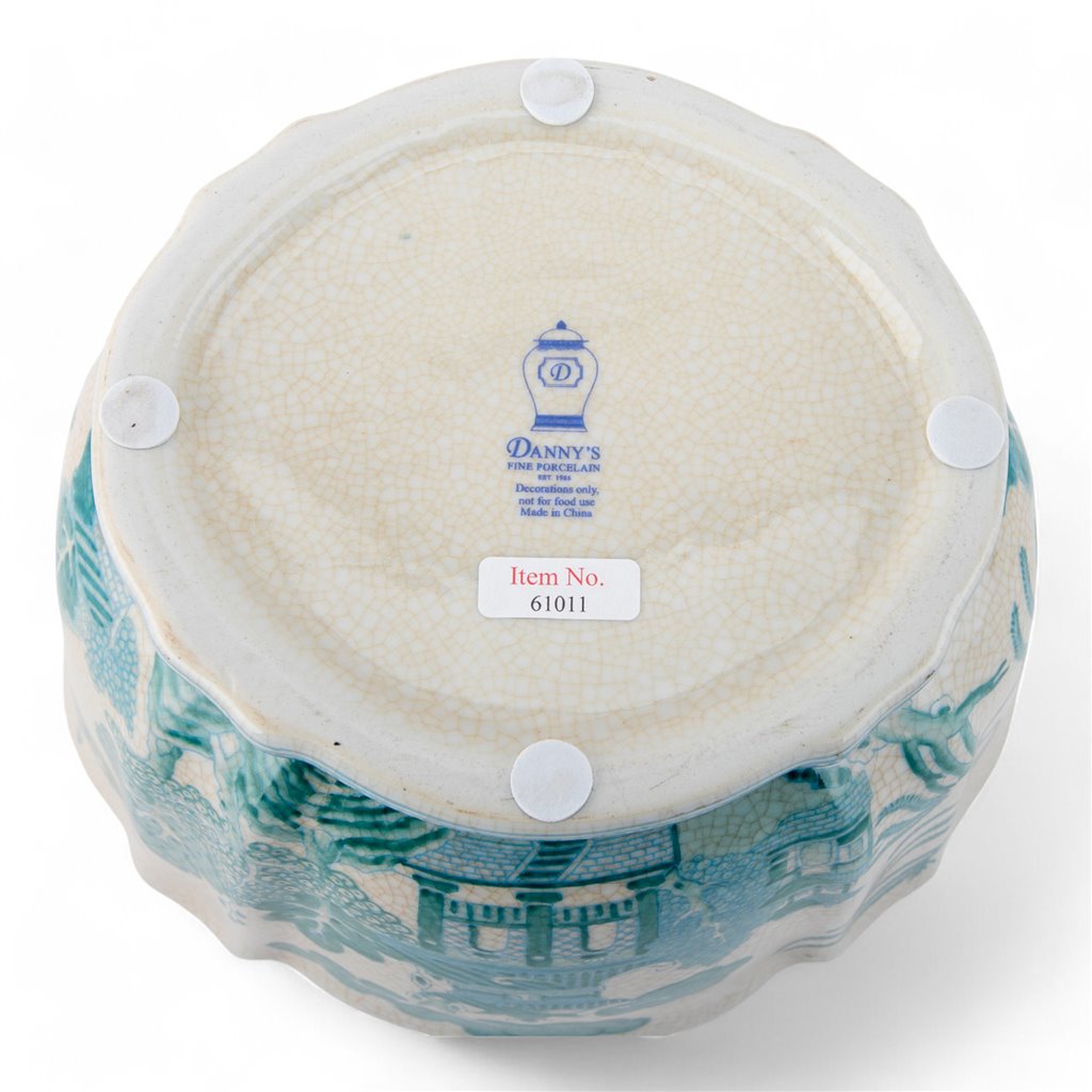 Danny's Fine Porcelain Home Decor Danny's Fine Porcelain Turquoise and White Willow Pattern Round Scallop Planter