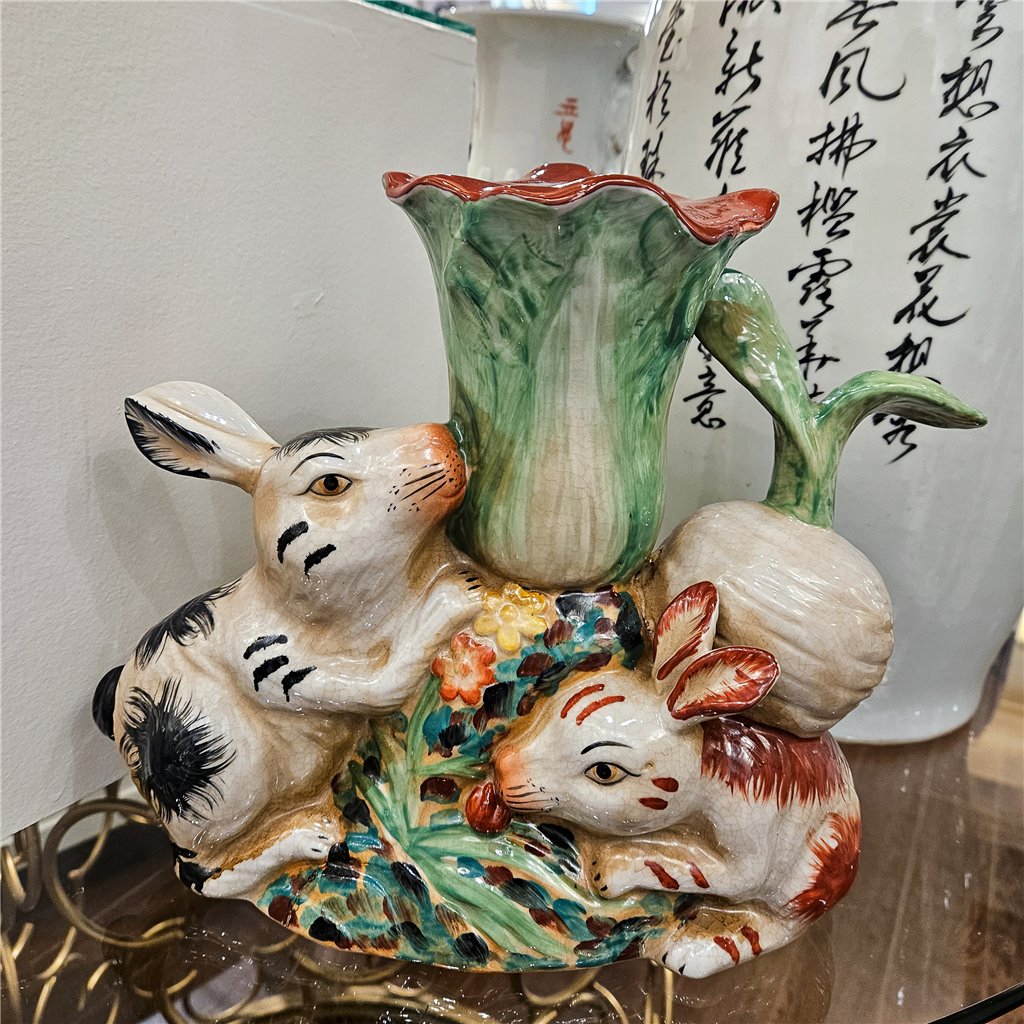Danny's Fine Porcelain Home Decor Danny's Fine Porcelain Twin Bunny Carrot Vase