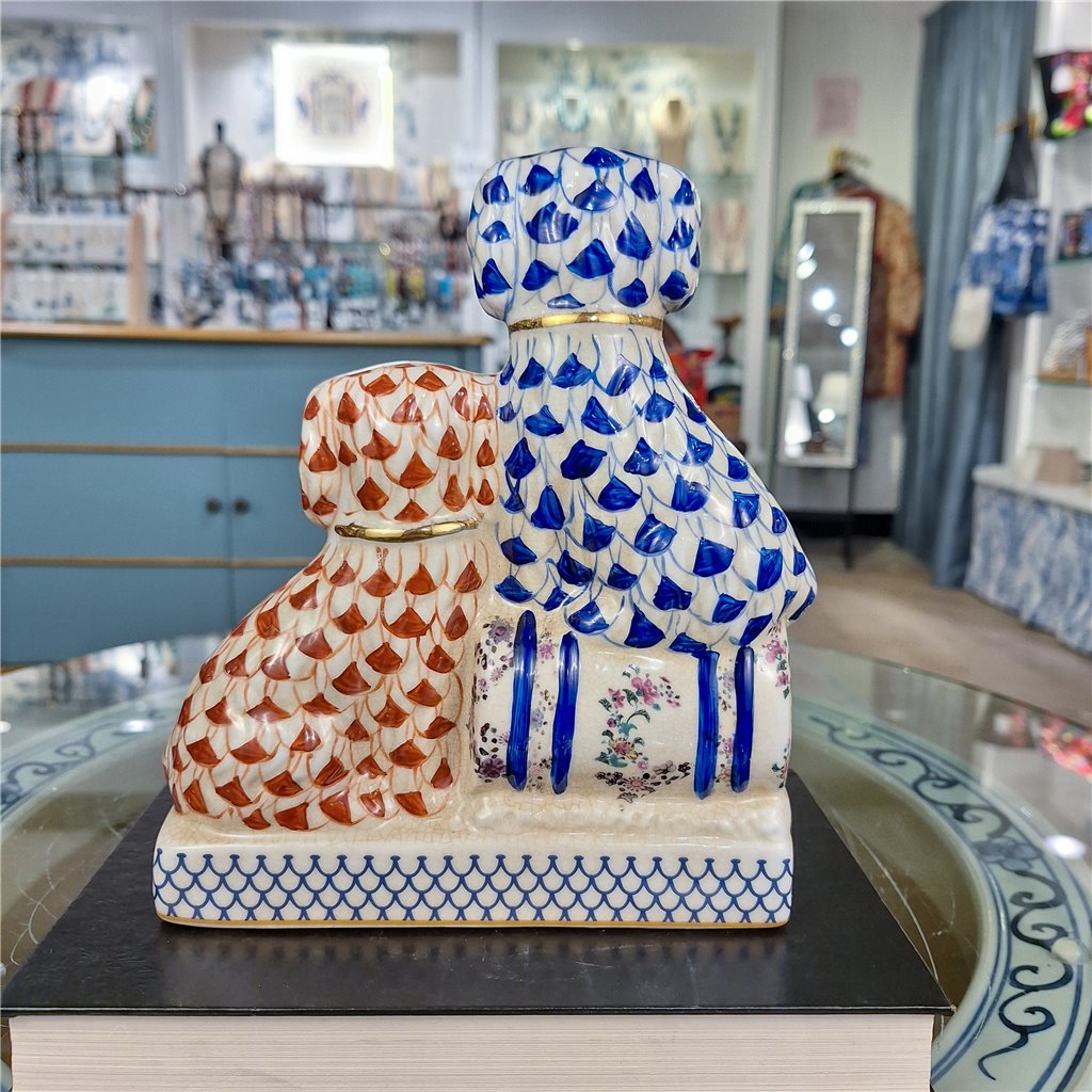 Danny's Fine Porcelain Home Decor Danny's Fine Porcelain Twin Spaniel Dogs with Drum – Blue & Red Fishnet