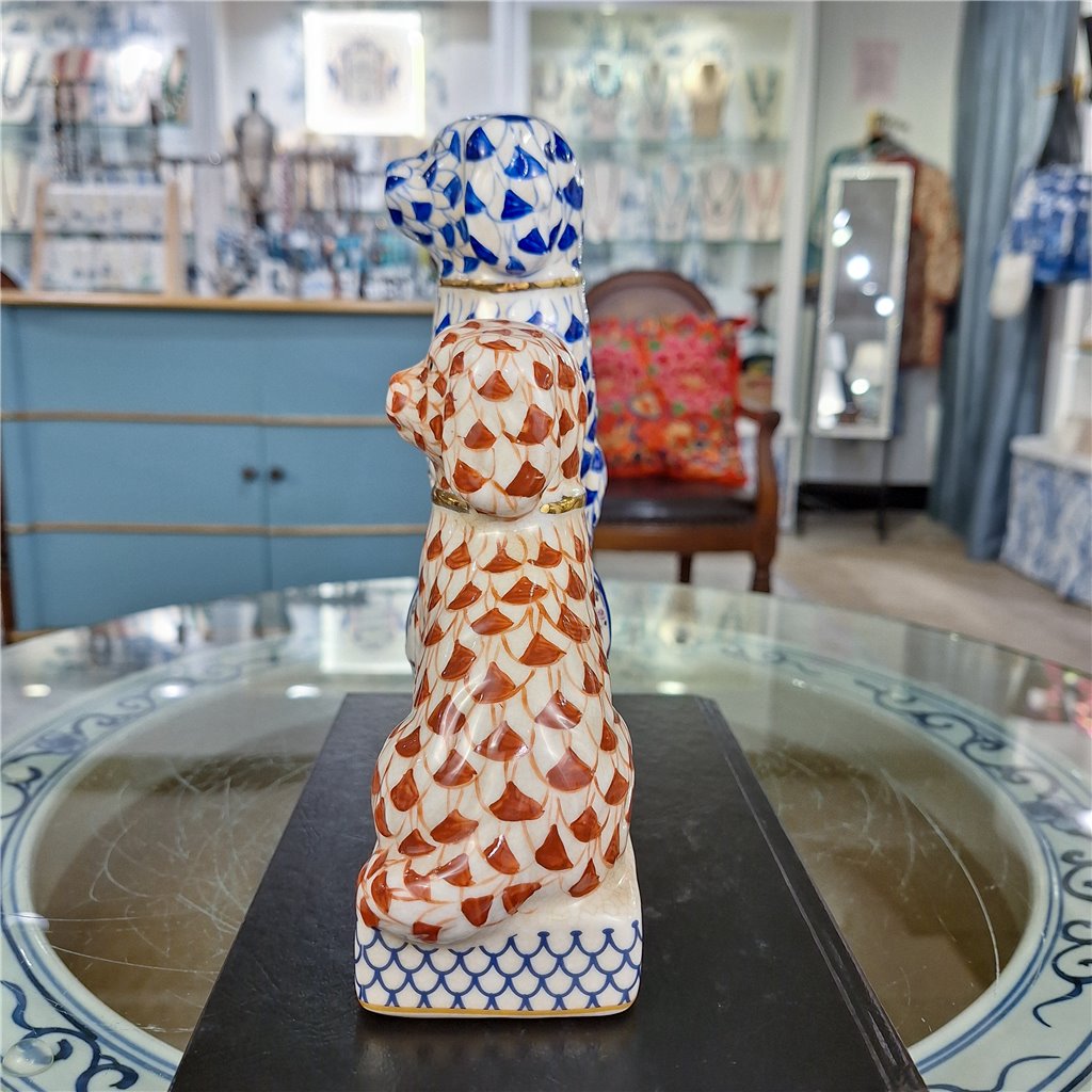 Danny's Fine Porcelain Home Decor Danny's Fine Porcelain Twin Spaniel Dogs with Drum – Blue & Red Fishnet