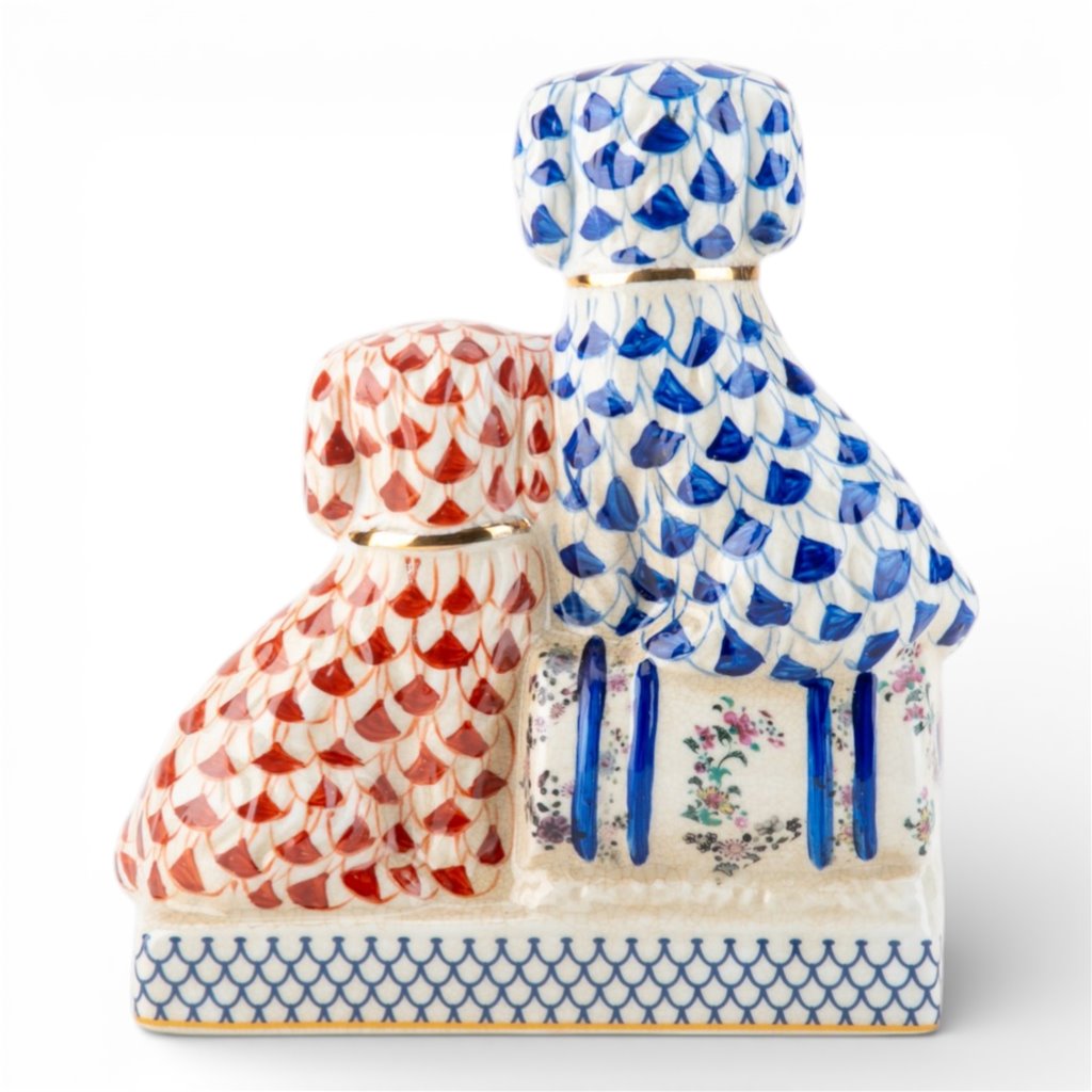 Danny's Fine Porcelain Home Decor Danny's Fine Porcelain Twin Spaniel Dogs with Drum – Blue & Red Fishnet
