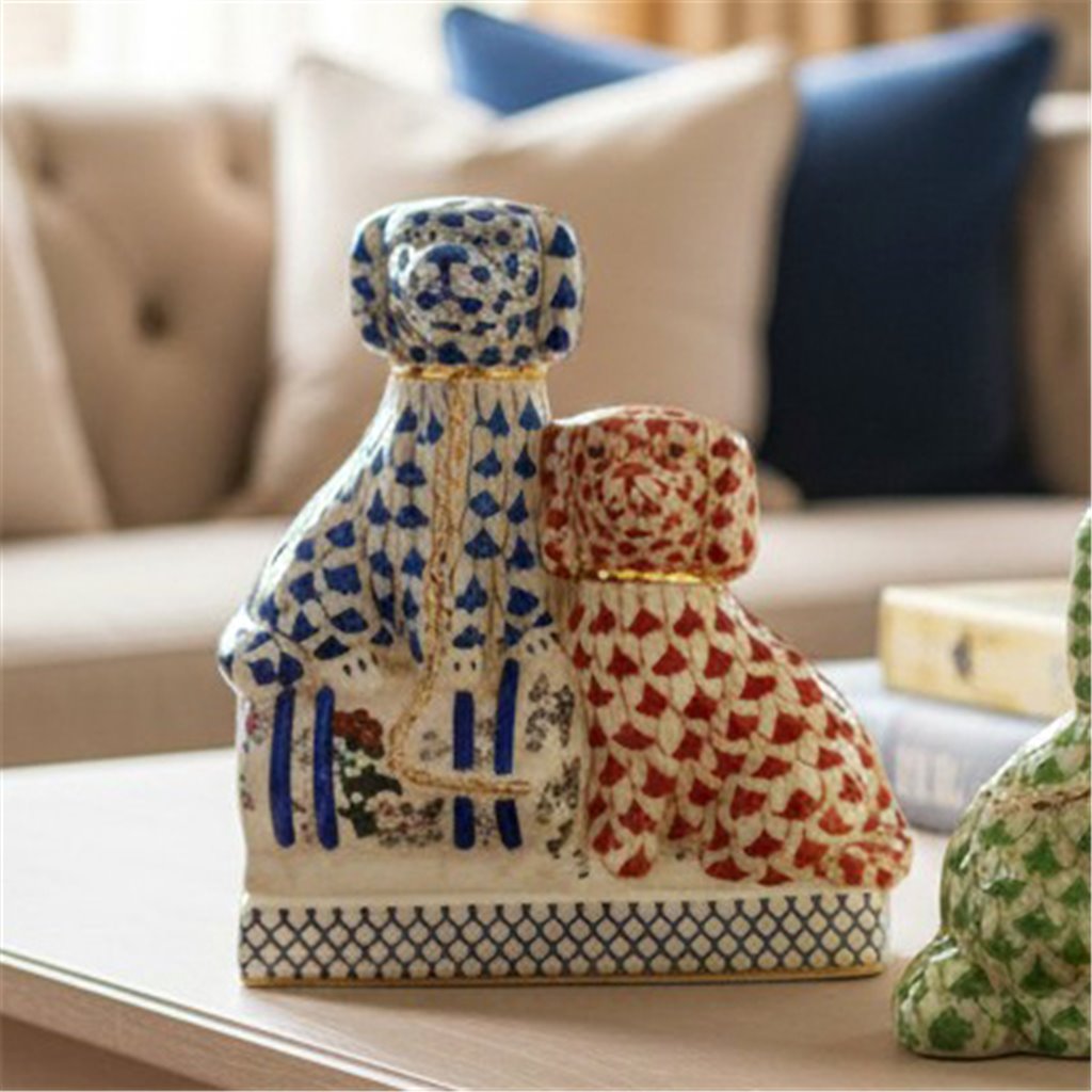 Danny's Fine Porcelain Home Decor Danny's Fine Porcelain Twin Spaniel Dogs with Drum – Blue & Red Fishnet