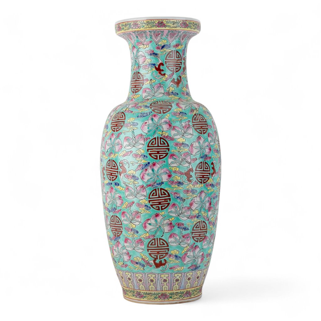 Danny's Fine Porcelain Home Decor Danny's Fine Porcelain Vase – Floral & Longevity & Peach Motif