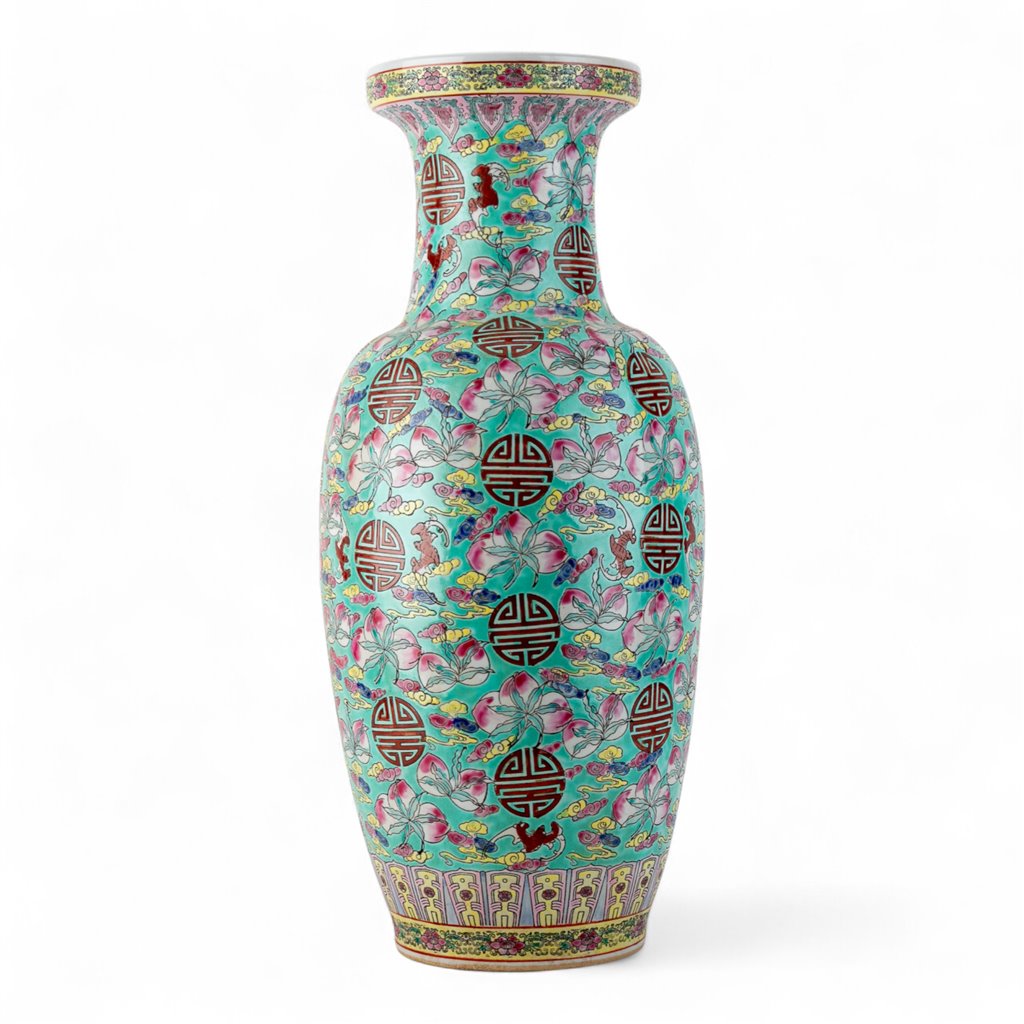 Danny's Fine Porcelain Home Decor Danny's Fine Porcelain Vase – Floral & Longevity & Peach Motif