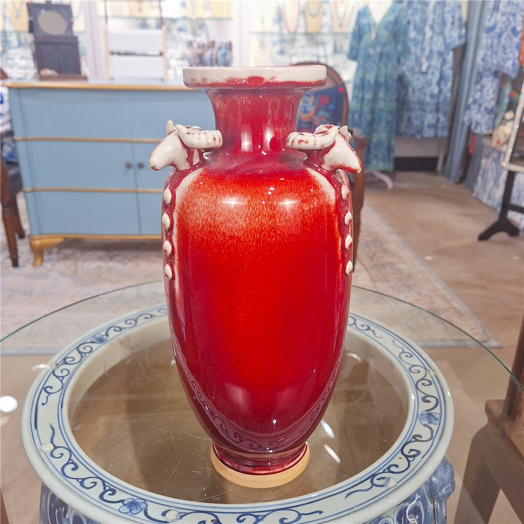 Danny's Fine Porcelain Home Decor Danny's Fine Porcelain Vase Ram Heads - Red Oxblood