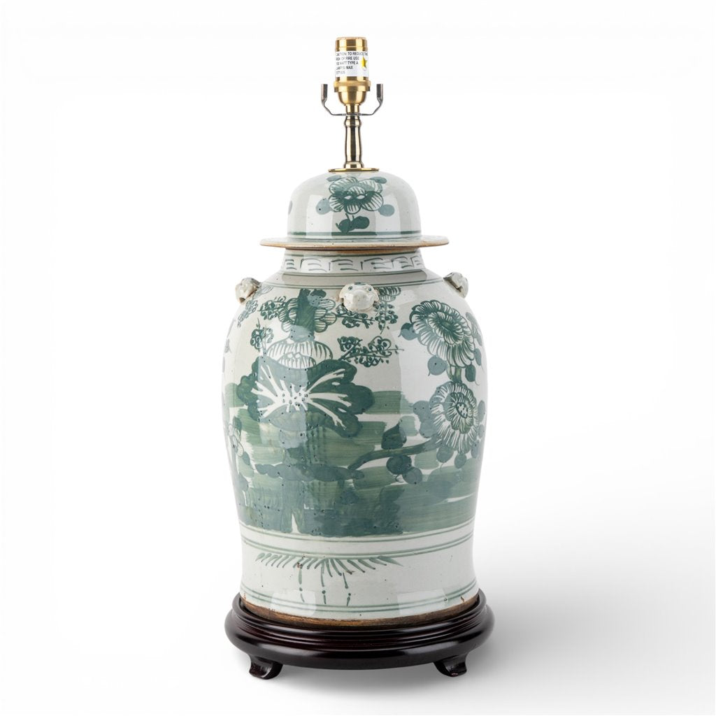 Danny's Fine Porcelain Home Decor Danny's Fine Porcelain Warrior Jar Lamp-Green Flower Birds[2-830-19]