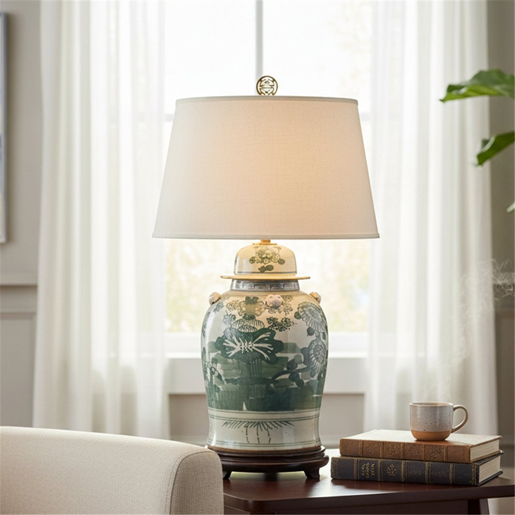 Danny's Fine Porcelain Home Decor Danny's Fine Porcelain Warrior Jar Lamp-Green Flower Birds[2-830-19]