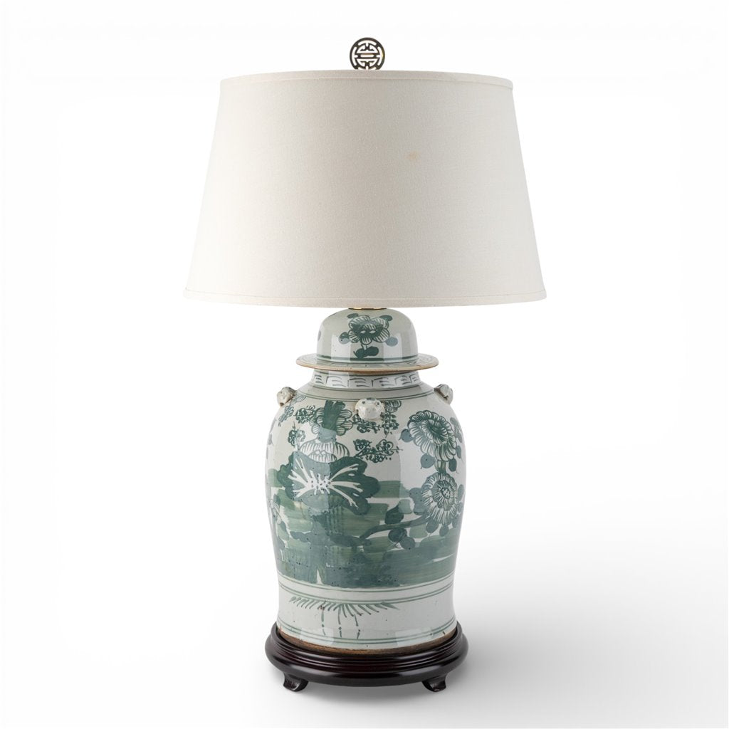 Danny's Fine Porcelain Home Decor Danny's Fine Porcelain Warrior Jar Lamp-Green Flower Birds[2-830-19]
