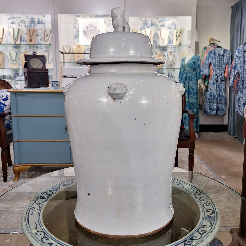 Danny's Fine Porcelain Home Decor Danny's Fine Porcelain White Antique Finish Foo Dogs Temple Jar