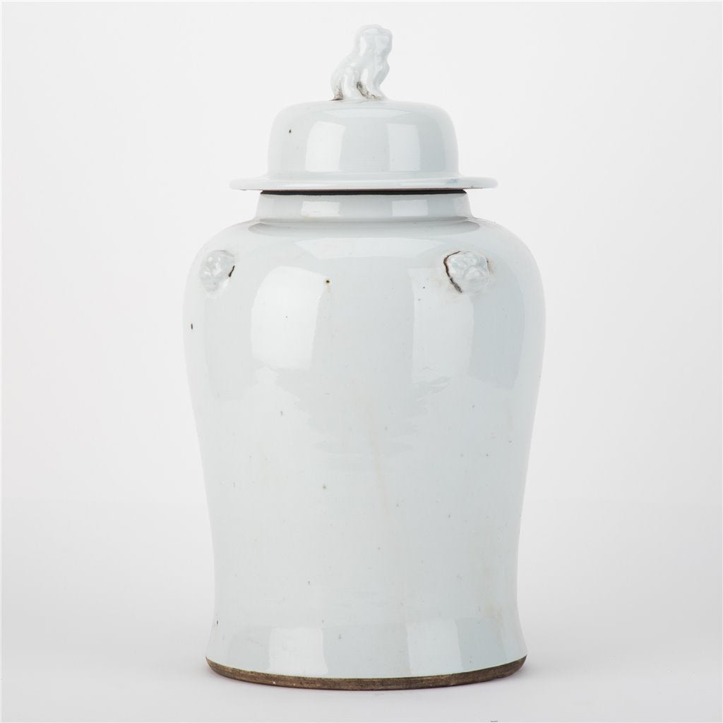 Danny's Fine Porcelain Home Decor Danny's Fine Porcelain White Antique Finish Foo Dogs Temple Jar