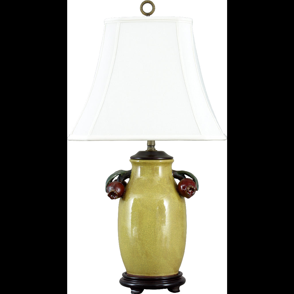 Danny's Fine Porcelain Lighting Danny's Fine Porcelain Yellow Crk Lamp W/ Red Pomegrante PKV01Y