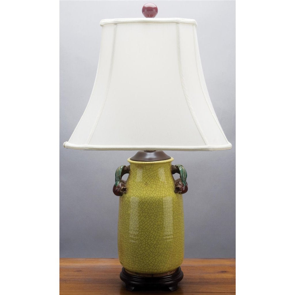 Danny's Fine Porcelain Lighting Danny's Fine Porcelain Yellow Crk Lamp W/ Red Pomegrante PKV01Y
