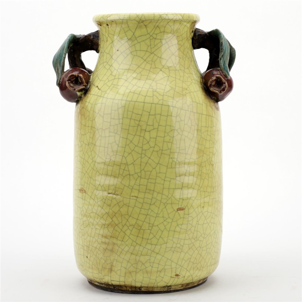 Danny's Fine Porcelain Home Decor Danny's Fine Porcelain Yellow Majolica Vase W/ Promegrantes Pattern: Majolica