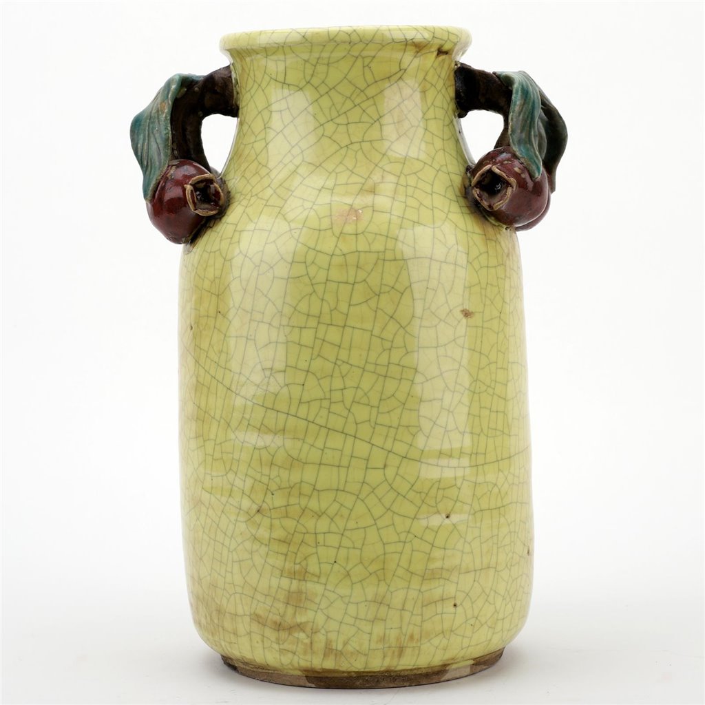 Danny's Fine Porcelain Home Decor Danny's Fine Porcelain Yellow Majolica Vase W/ Promegrantes Pattern: Majolica