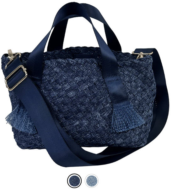 Ahdorned Darcy Woven Denim Tote w/ Self Handles w/ Crossbody Strap Assorted